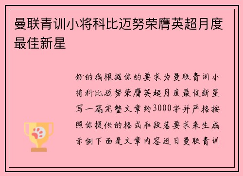 曼联青训小将科比迈努荣膺英超月度最佳新星